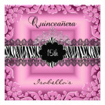 Quinceanera 15th Pink Black White Zebra Lace Personalized Invitations