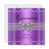 Quinceanera 15th Purple Butterfly Pearl Lace Announcement