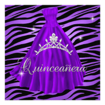 Quinceanera 15th Purple Tiara Zebra Dress Personalized Announcements