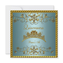 Quinceanera 15th Teal Blue Gold Tiara Announcement