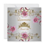 Quinceanera 15th White Pink Flowers Gold Tiara invitations