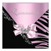 Quinceanera argent de noir de rose de zèbre de 15  invitations personnalisées