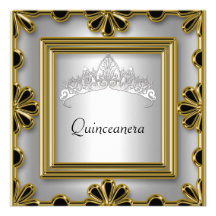 Quinceanera Birthday Party  Gold and Chrome Custom Announcement