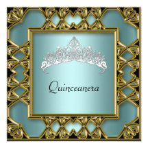 Quinceanera Birthday Party  Gold and Teal Custom Invites