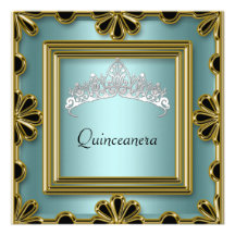 Quinceanera Birthday Party  Gold and Teal Custom Announcements
