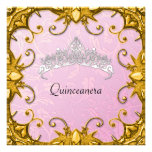 Quinceanera Birthday Party Pink Gold White Tiara Invite