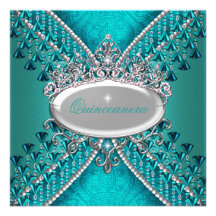 Quinceanera Birthday Party Teal Blue Beads Custom Invite