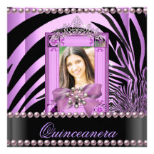Quinceanera Birthday Party Zebra Lilac Pearl Personalized Invite