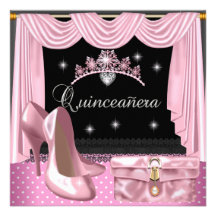 Quinceanera Birthday Pink Black White Invite