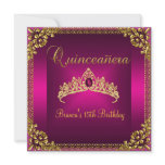Quinceanera Birthday Pink Tiara Gold Gem Jewel invitations