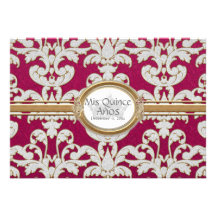 Quinceanera- Elegant Floral Leaf Damask Baroque Personalized Announcement