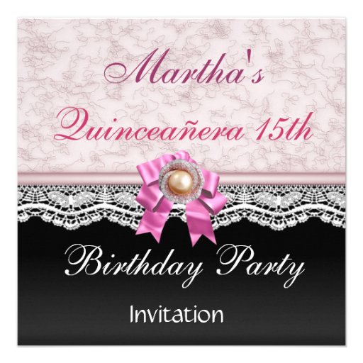 Quinceañera Elegant Pink Lace Birthday Party Custom Invitations