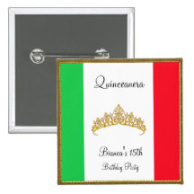 Quinceanera  Mexico Flag button
