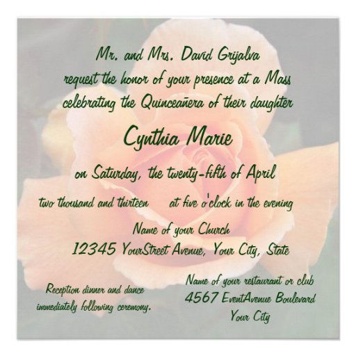 Quinceanera Orange Rose Birthday Personalized Announcements