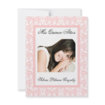 Quinceanera Pink Damask Soft Pink and White Personalized Invitations