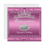 Quinceanera Pink Jewel Tiara Pearl 15th Birthday invitations