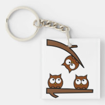 Quirky Owls Out On A Limb Key Chains