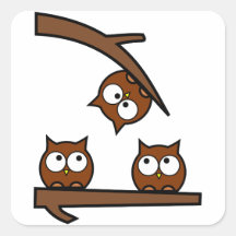 Quirky Owls Out On A Limb Square Sticker