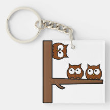 Quirky Owls Round The Bend Acrylic Keychain