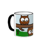 Quirky Owls With Background Mugs