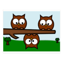 Quirky Owls With Background Postcards