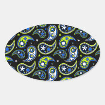 Quirky Paisley Blue and Green Oval Stickers