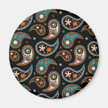 Quirky Paisley Turquoise and Orange Refrigerator Magnets
