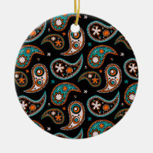 Quirky Paisley Turquoise and Orange Christmas Tree Ornaments