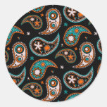 Quirky Paisley Turquoise and Orange Round Stickers
