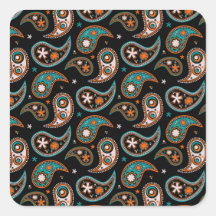 Quirky Paisley Turquoise and Orange Square Stickers