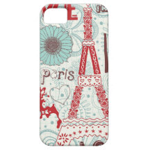 Quirky, sketchy Paris pattern in red and blue. iPhone 5 Cases