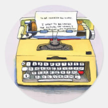 Quirky Yellow Typewriter Round Sticker