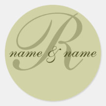 "R" monogram label, personalize first names Round Sticker