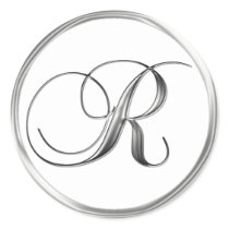 R Monogram Letter Sliver On White Wedding Seal Round Stickers