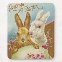 Rabbit Easter Greetings Vintage Mouse Pads