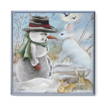 Rabbit Eating Snowman's Nose Fridge Magnet