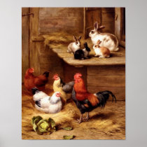 Rabbit rooster hens pets farm animals bunnies print