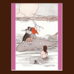 Rabbits Riding Whale Meet Mermaid postcards
