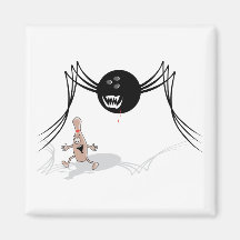 rabid bowling ball spider chases pin refrigerator magnets