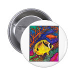 Raccoon Butterflyfish and Seahorse Art Pinback Button