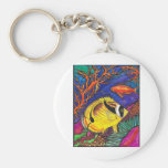 Raccoon Butterflyfish and Seahorse Art Keychains