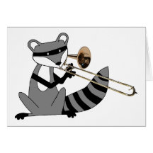 Raccoon Playing the Trombone Greeting Cards