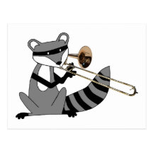 Raccoon Playing the Trombone Post Card