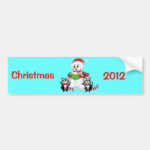 Raccoons and Snowman Christmas Carol Bumper Stickers
