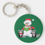 Raccoons and Snowman Christmas Carol Keychain