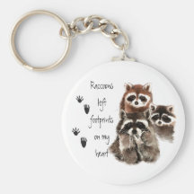 Raccoons left footprints on my Heart Cute animal Keychain