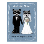Raccoons Wedding Save the Date Blue Postcards