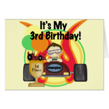 Race Car 3rd Birthday Tshirts and Gifts Greeting Cards