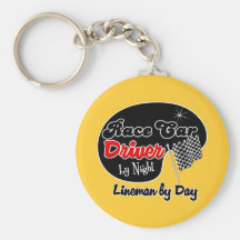 Race Car Driver by Night Lineman by Day Keychain