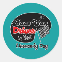 Race Car Driver by Night Lineman by Day Stickers